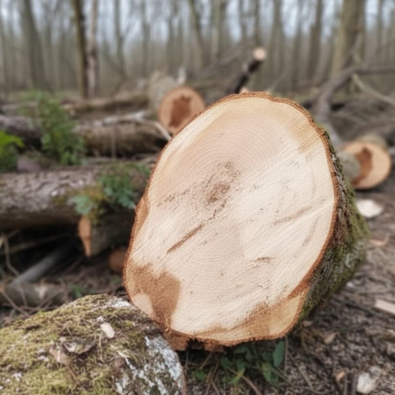 Coupe transversale frêne montrant bois clair crème avec grain fin caractéristique et cernes annuels réguliers bien visibles