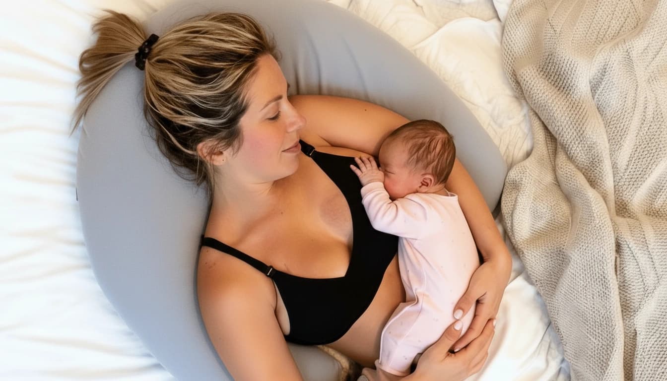 Jeune mère tenant son nouveau-né dans ses bras avec regard tendre dans un lit, symbolisant la joie maternelle retrouvée