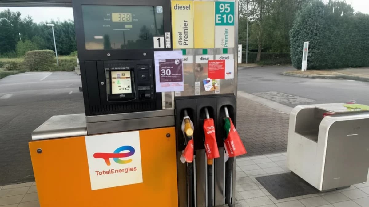 Station-service TotalEnergies affichant les prix du diesel et essence E10 95, carburants concernés par la taxe carbone en France