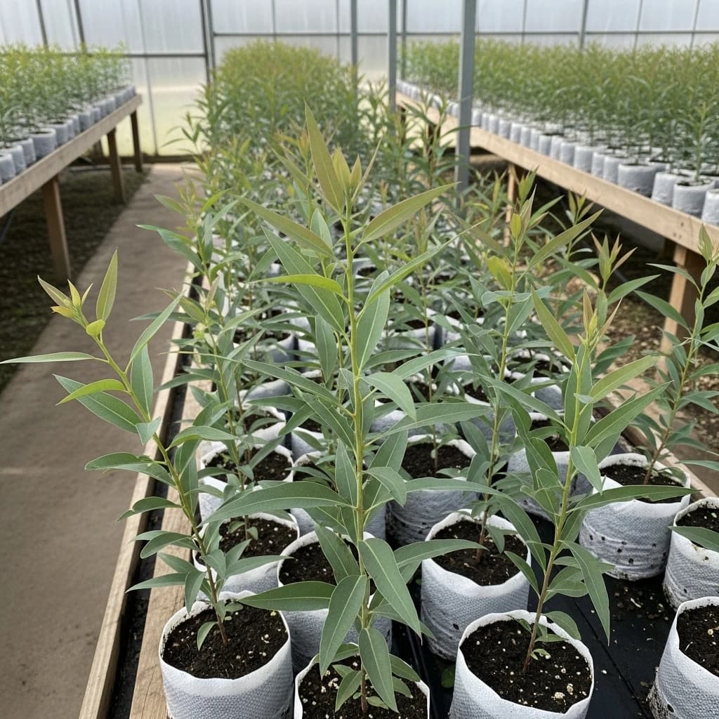 Production de plants d'arbres traçables en pépinière sous serre avec système de culture professionnelle et suivi qualité